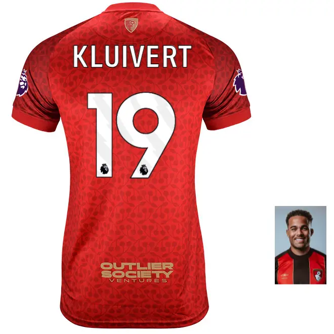 mbj-x-afcb-womens-shirt-red-19-justin-kluivert-mbj24ldshirtred-19 Bournemouth Kit Collection | Premium AFC Bournemouth Merchandise