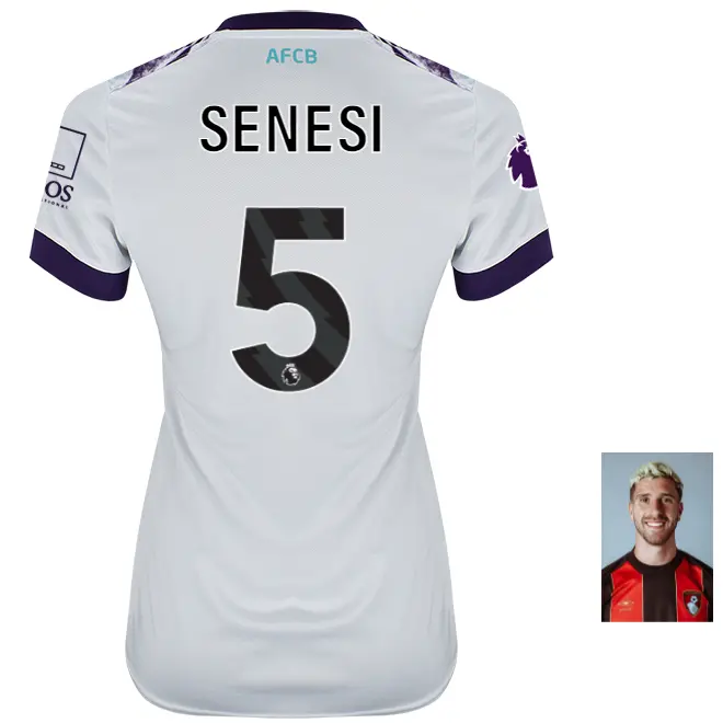 womens-away-shirt-2425-white-5-marcos-senesi-away24ldshirt-05 Bournemouth Kit Collection | Premium AFC Bournemouth Merchandise