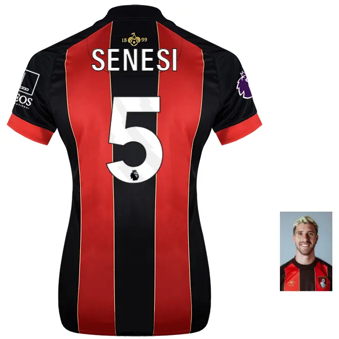 womens-home-shirt-2425-red-black-5-marcos-senesi-home24ldshirt-05 Bournemouth Kit Collection | Premium AFC Bournemouth Merchandise